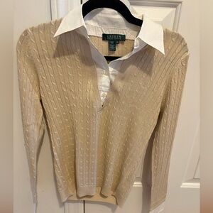 Ralph Lauren Cream V-Neck Cable Knit Sweater